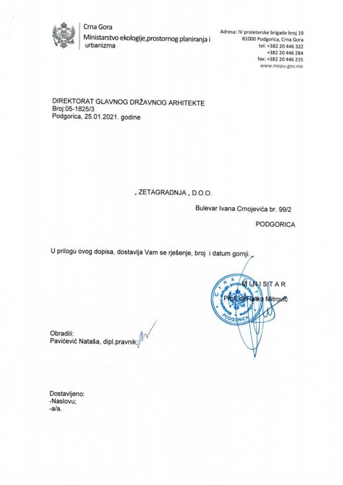 25.01.2021. Rješenje - ZETAGRADNJA d.o.o. - Podgorica