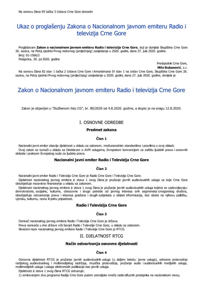 Zakon o Nacionalnom javnom emiteru Radio i Televizija Crne Gore