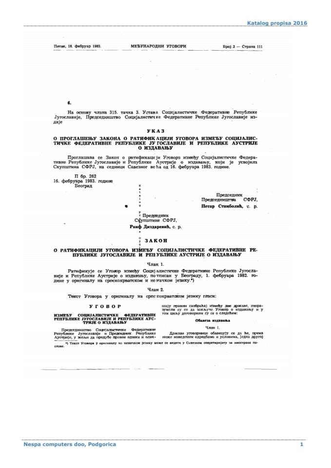 Ugovor o izdavanju između SFRJ i republike Austrije