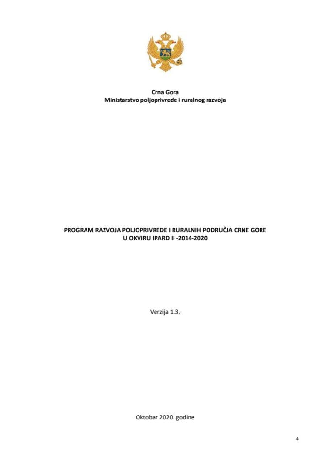 Предлог програма развоја пољопривреде и руралних подручја Црне Горе у оквиру ИПАРД ИИ - 2014-2020 верзија 1.3.