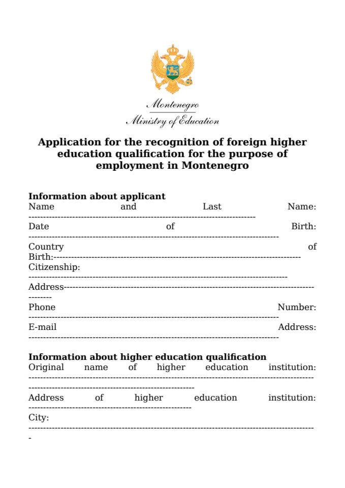 Application Form for recognition of foreign higher education qualification