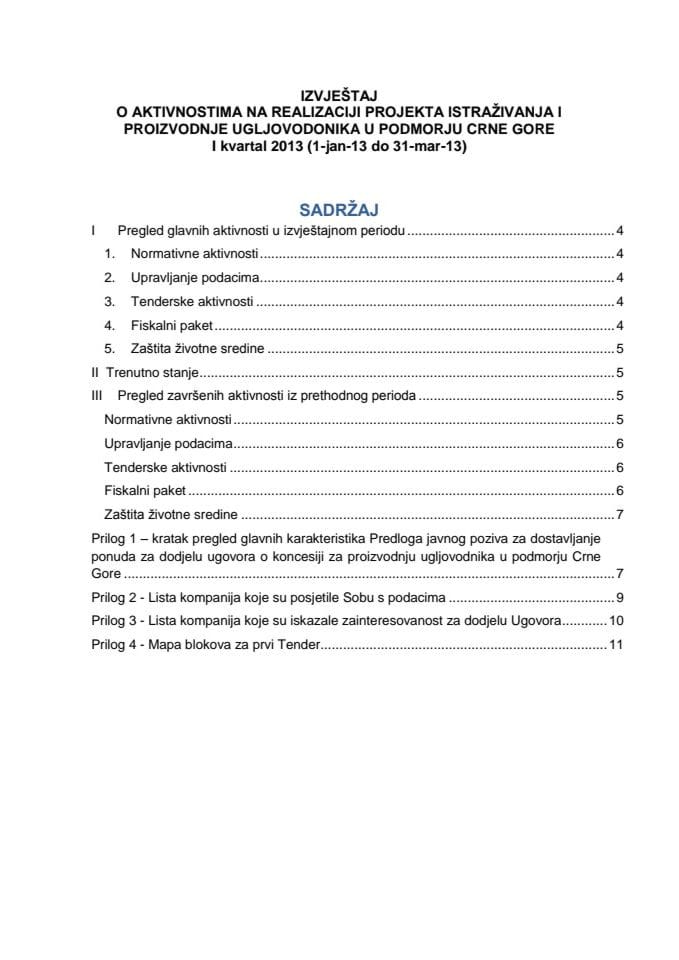 Извјештај о активностима на реализацији пројекта угљоводоника