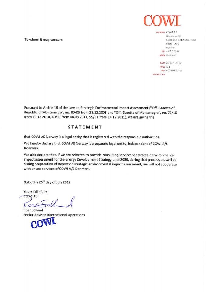 Statement - COWI Norway