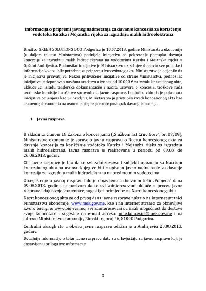 Informacija o pripremi javnog nadmetanja za davanje koncesija za izgradnju malih hidroelektrana