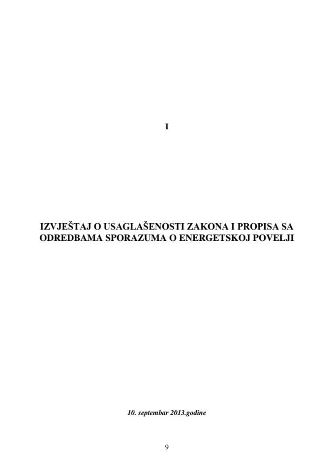 Izvještaj o usaglašenosti zakona i propisa sa odredbama Sporazuma o Energetskoj povelji