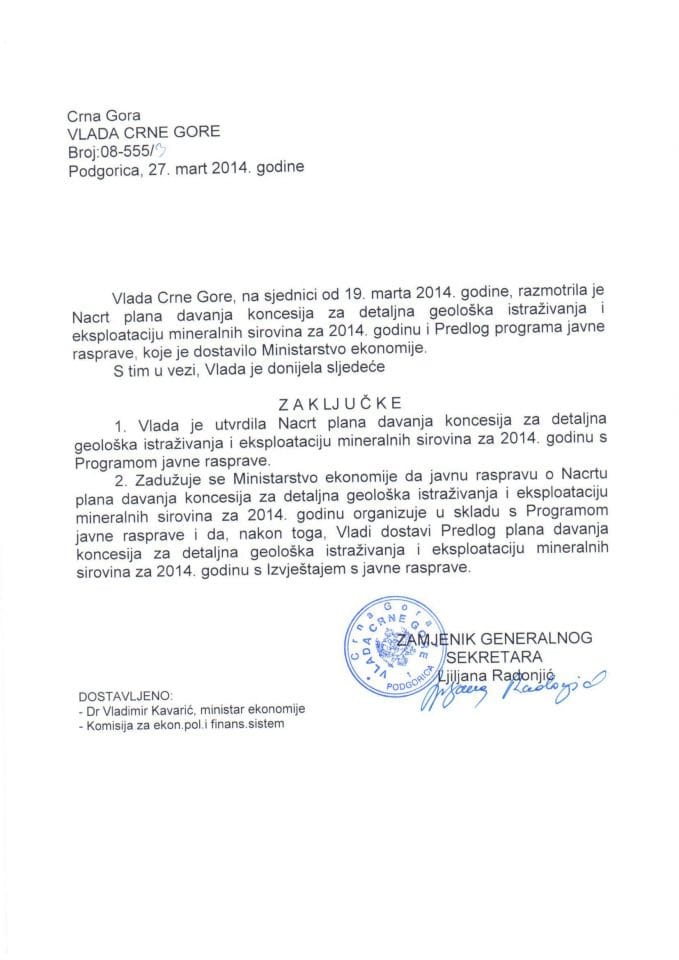 Zaključci plan davanja koncesija