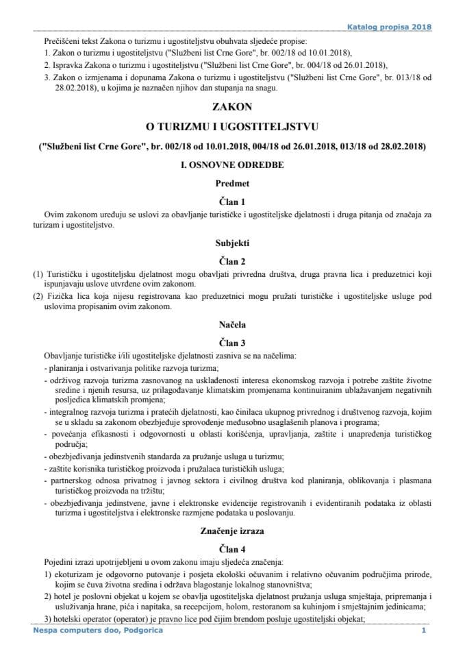 Zakon o turizmu i ugostiteljstvu