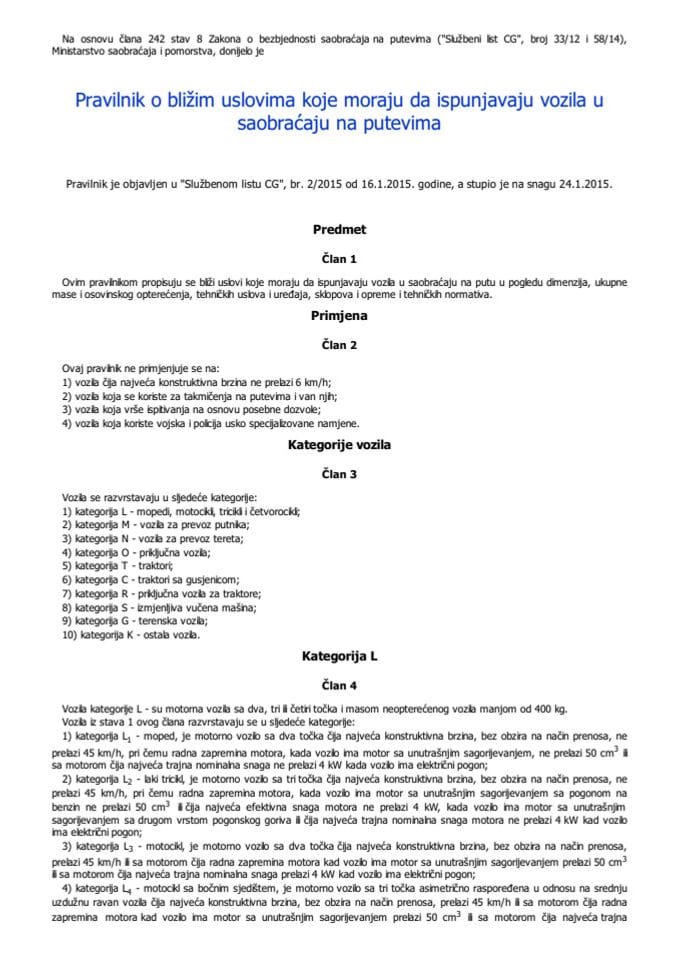 Pravilnik o bližim uslovima koje moraju da ispunjavaju vozila u saobraćaju na putevima