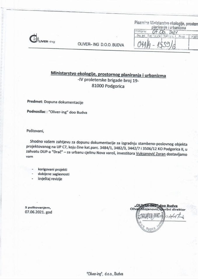 Prijava građenja objekta - 071-4-1539-6 Vuksanović Zoran - dopuna