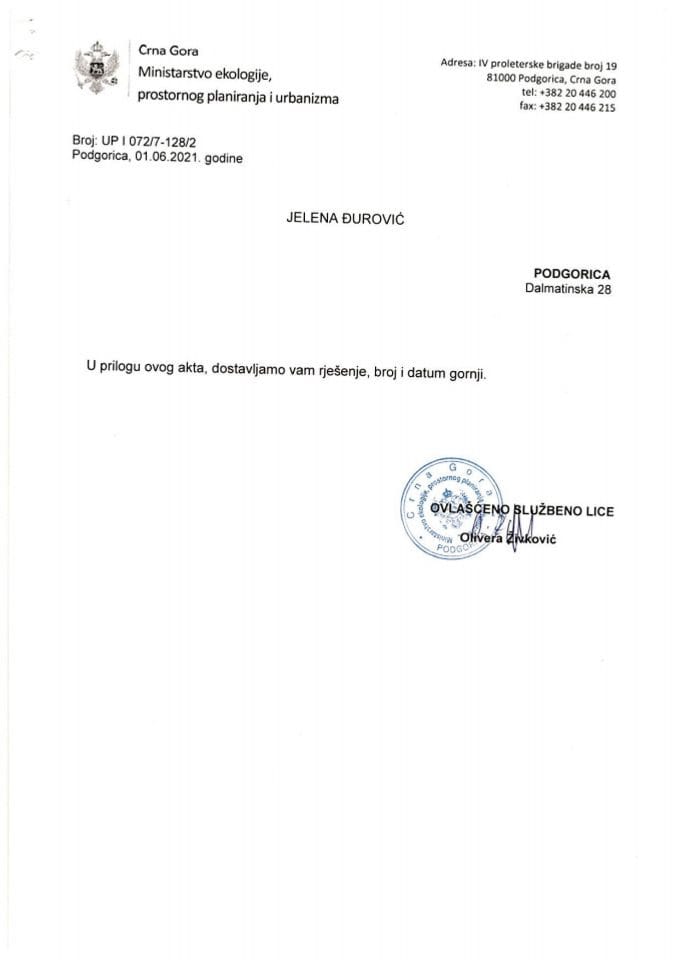 Licenca revizora za elektrotehničku djelatnost - UPI 072-7-128-2 JELENA ĐUROVIĆ