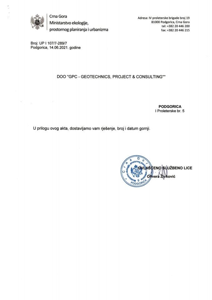 Licence revidenta i stručnog nadzora - UPI 107-7-289-7 DOO GPC-GEOTECHNICS, PROJECT & CONSULTING