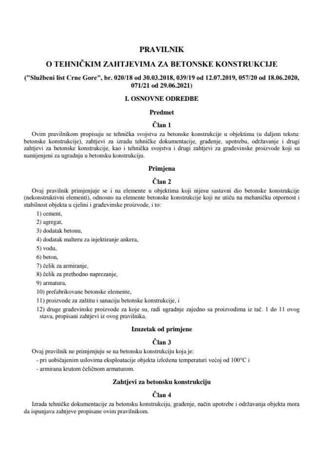 Pravilnik o tehničkim zahtjevima za betonske konstrukcije