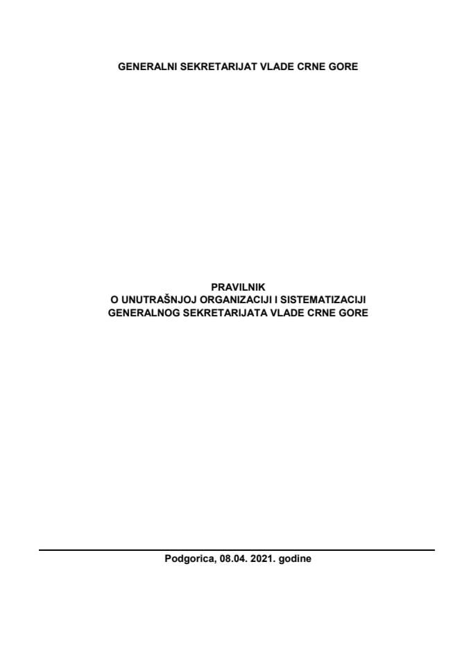 Pravilnik o unutrašnjoj organizaciji i sistematizaciji Generalnog sekretarijata Vlade Crne Gore