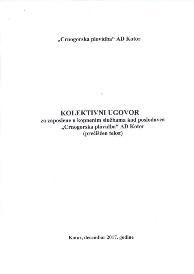 Crnogorska plovidba - Kolektivni ugovor za zaposlene u kopnenim službama