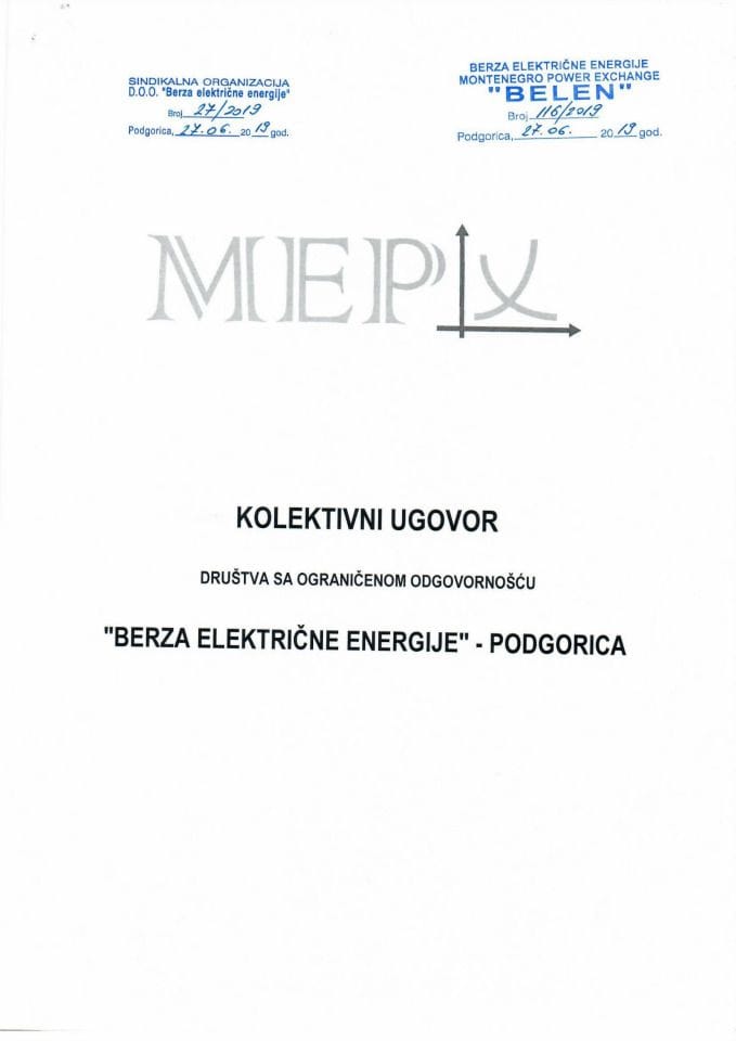 Berza električne energije - Kolektovni ugovor