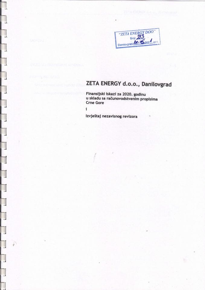 Извјештај ревизора 31122020 Зета Енергy