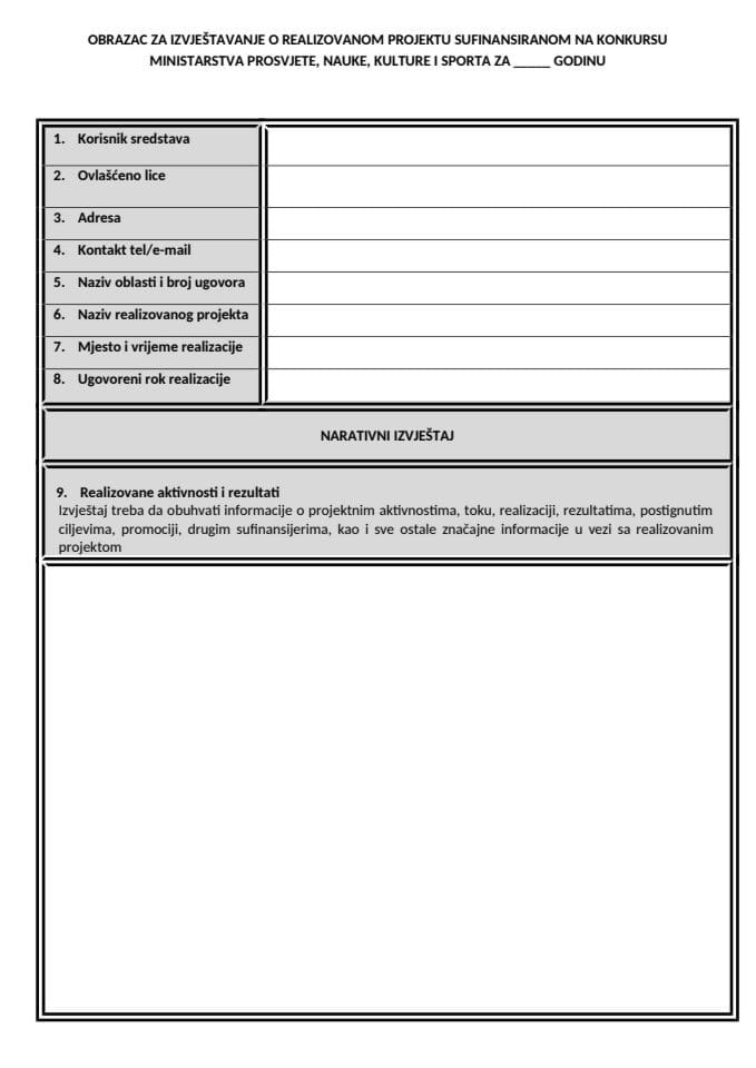 Прилог 2 Образац извјестаја о реализацији пројекта (1)