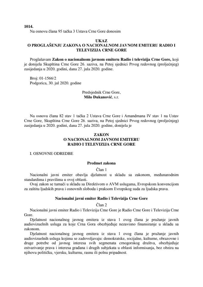 Zakon o nacionalnom javnom emiteru Radio i televizija Crne Gore
