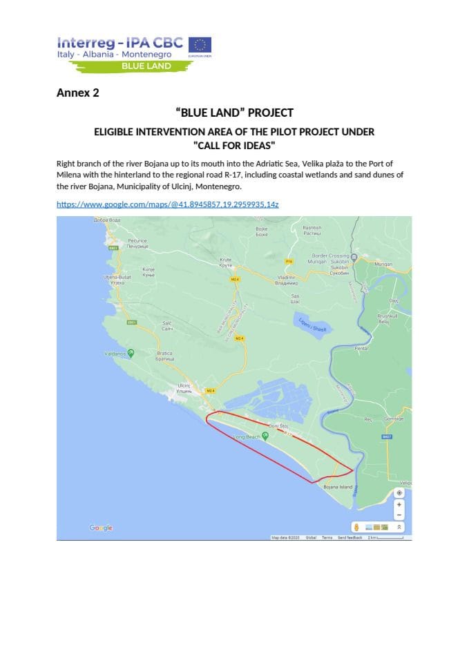 “BLUE LAND” PROJECT ELIGIBLE INTERVENTION AREA OF THE PILOT PROJECT UNDER "CALL FOR IDEAS"
