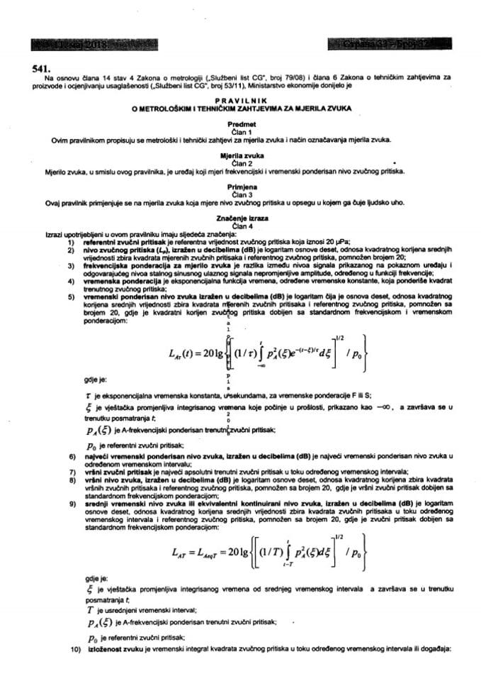 Pravilnik o metrološkim i tehničkim zahtjevima za mjerila zvuka