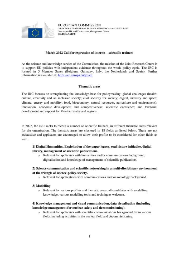 Call for EoI - scientific trainees