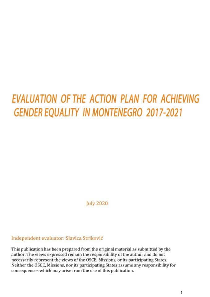Evaluation of Action Plan For Achieving Gender Equality in Montenegro