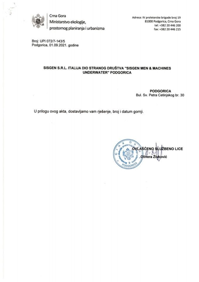 Rješenja o oduzimanju-ukidanju licence - UPUI 072-7-143-5 SISGEN DOO