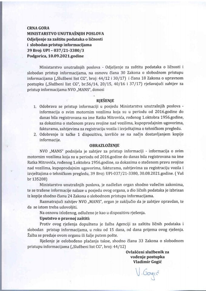 Rješenje br. 39-UPI- 037/21-3380-3