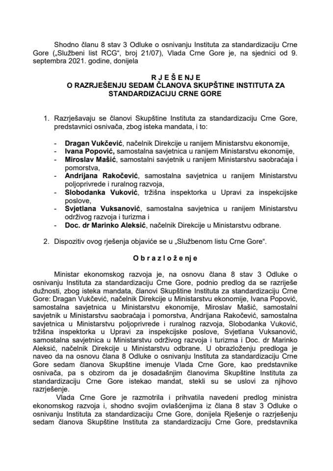 Предлог за разрјешење чланова Скупштине Института за стандардизацију Црне Горе
