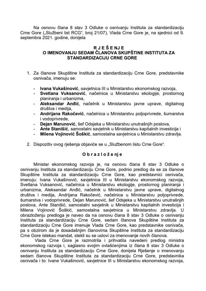 Predlog za imenovanje članova Skupštine Instituta za standardizaciju Crne Gore