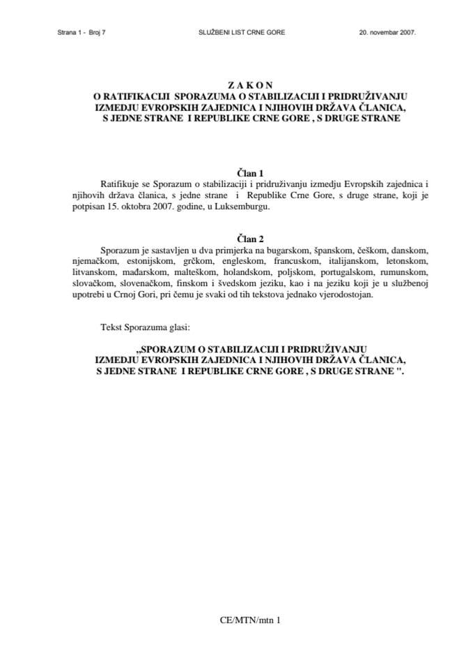 Sporazum o stabilizaciji i pridruživanju Crne Gore EU