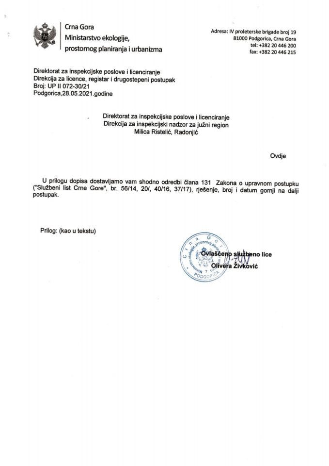 Drugostepeni postupak - UPII  072-30-21 VIDOSAVA ČUTURA I FRANETA GRADNJA DOO