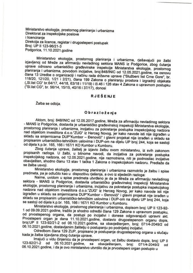 Drugostepeni postupak - UPII 123-96-21 MANS