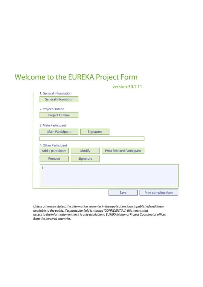 EUREKA application form