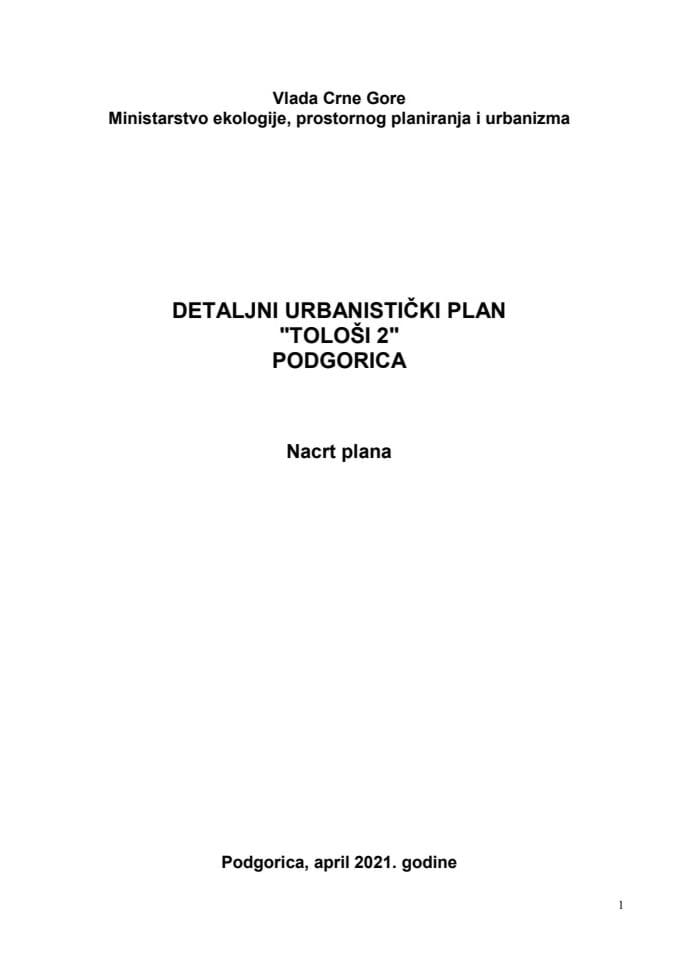 Nacrt detaljnog urbanističkog plana "Tološi 2", Glavni grad Podgorica