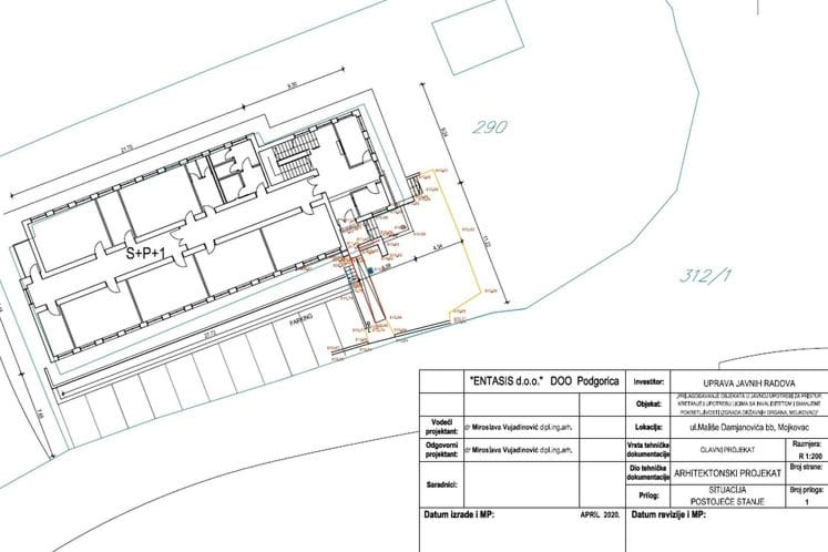 Tehnička dokumentacija - prilagođavanje objekta državnih organa u Mojkovcu za pristup, kretanje i upotrebu licima sa invaliditetom i smanjene pokretljivosti