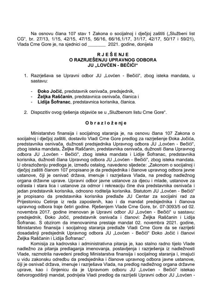 Predlog za razrješenje i imenovanje Upravnog odbora JU "Lovćen – Bečići"