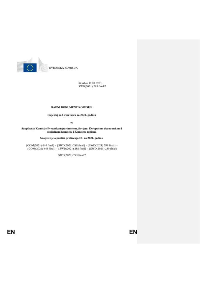 Izvještaj Evropske komisije o napretku Crne Gore za 2021. godinu