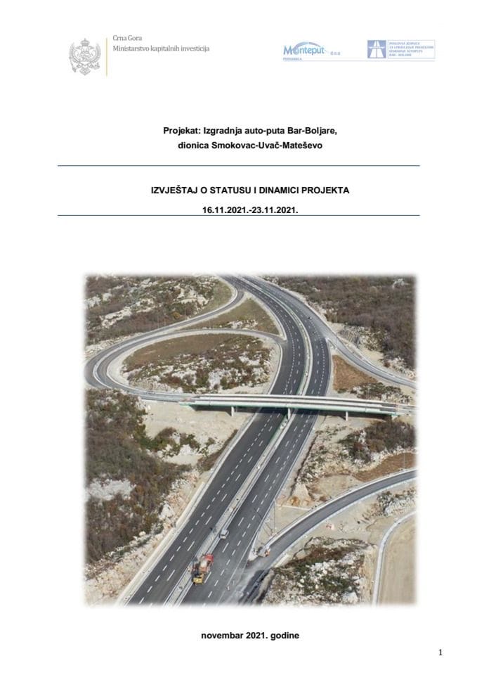 Izvještaj o statusu i dinamici radova na autoputu za 16.11. - 23.11.2021