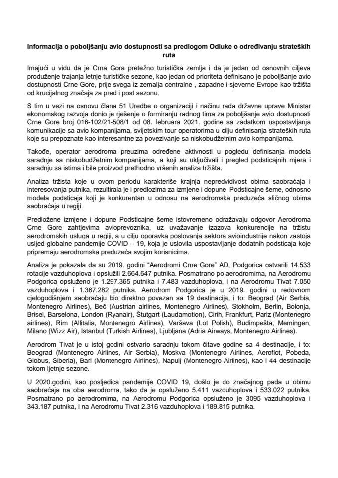 Информација о побољшању авио доступности са одлукама о измјенама и допунама одлука које је донио Одбор директора Аеродроми Црне Горе АД Подгорица