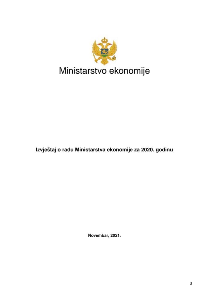Izvještaj o radu Ministarstva ekonomije za 2020. godinu