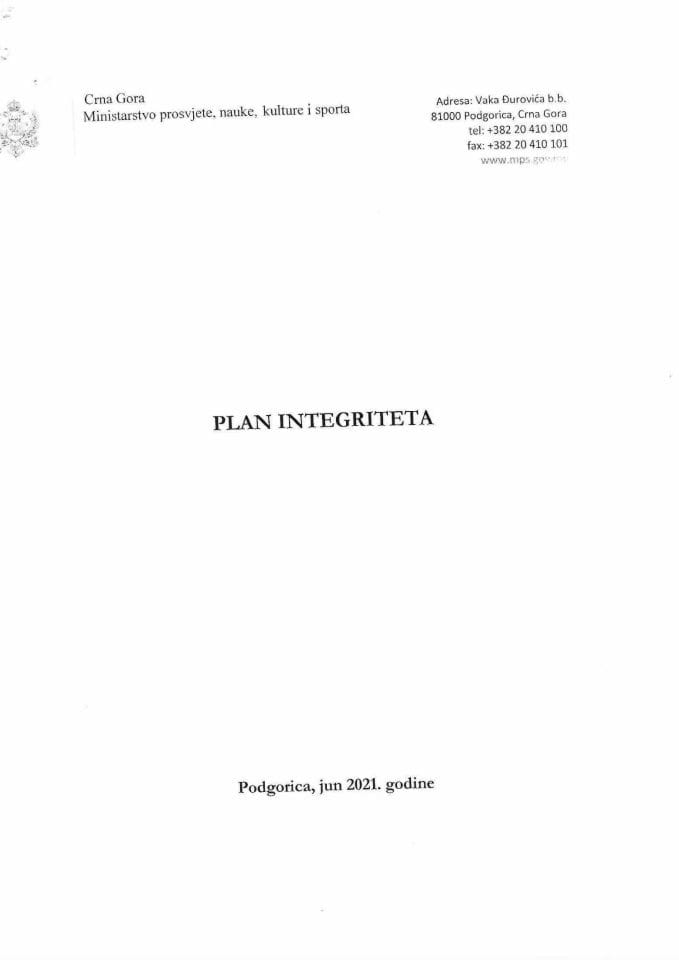 PLAN INTEGRITETA