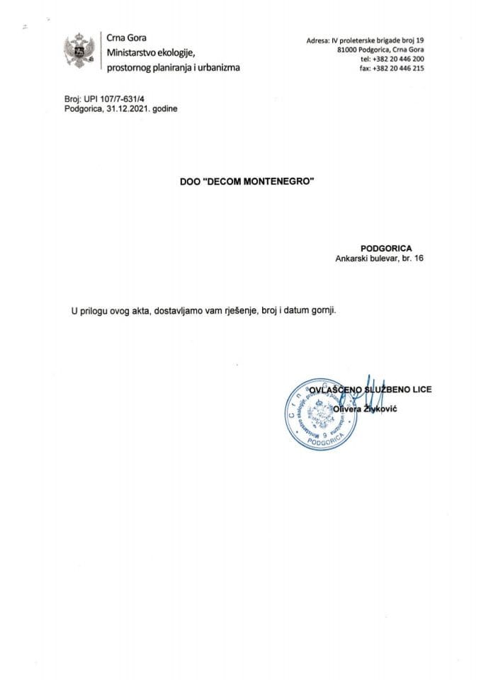 Licenca revidenta i stručnog nadzora - UPI 107-631-4 DOO DECOM MONTENEGRO