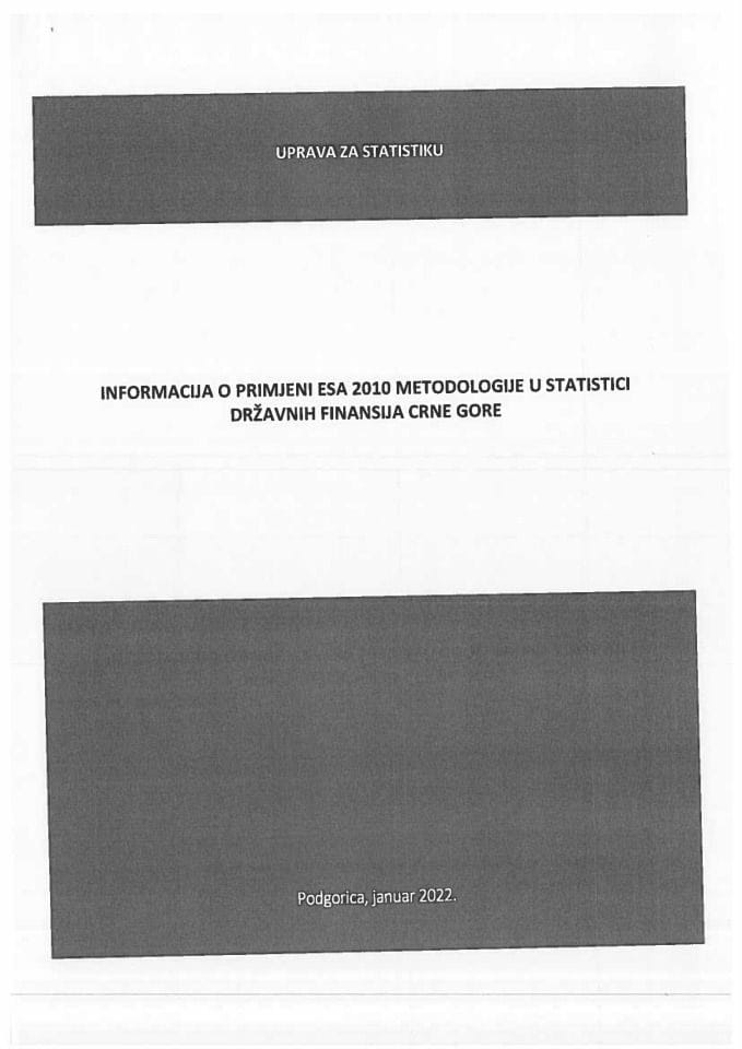 Informacija o primjeni ESA 2010 metodologije u statistici državnih finansija Crne Gore
