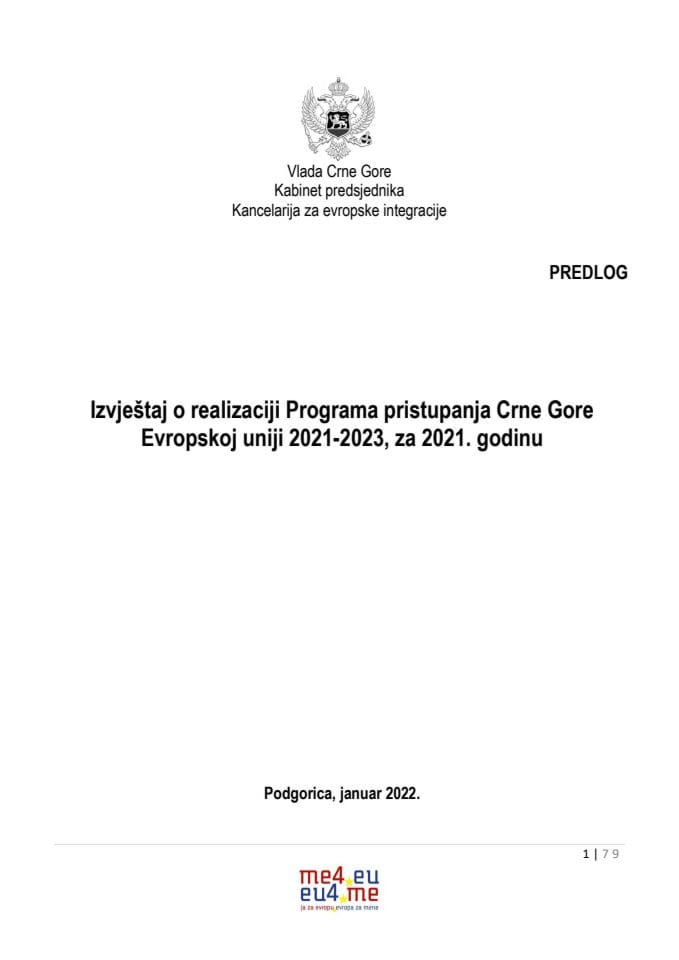 Izvještaj o realizaciji Programa pristupanja Crne Gore Evropskoj uniji 2021 - 2023, za 2021. godinu