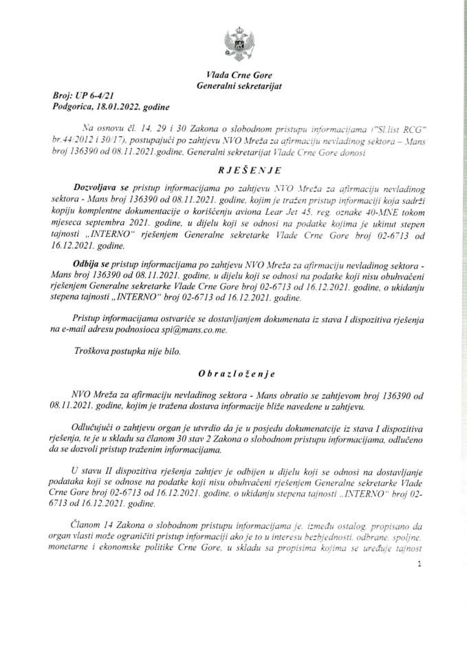 Информација којој је приступ одобрен по захтјеву НВО Мреже за афирмацију невладиног сектора МАНС од 08.11.2021. године – УП - 6-4/21