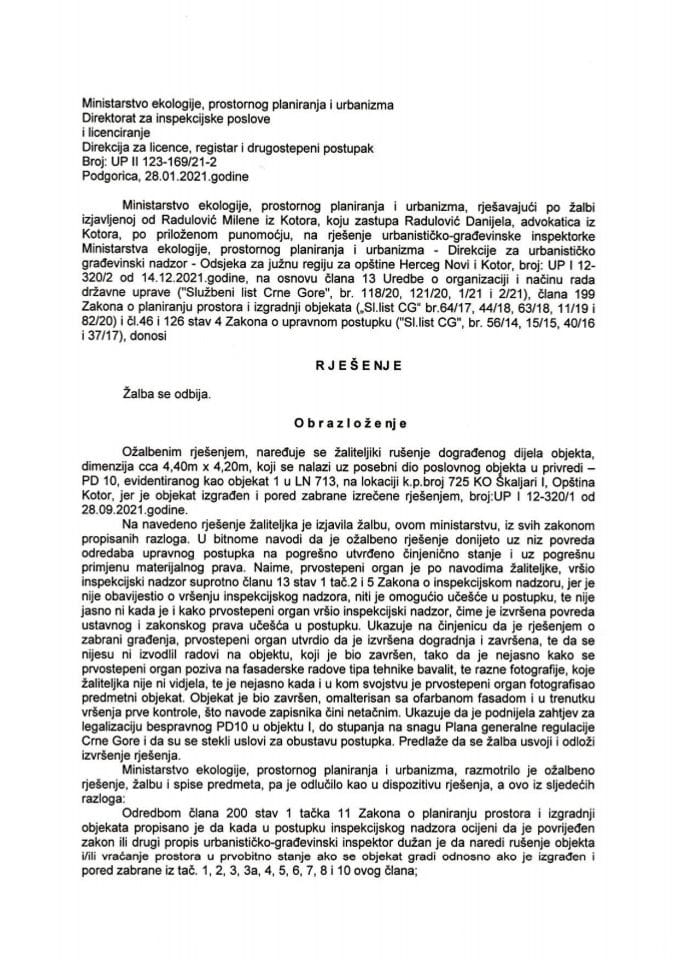 Drugostepeni postupak - UPII 123-169-21-2 MILENA RADULOVIĆ