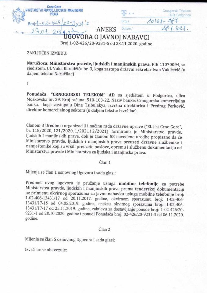 Aneks Ugovora - mobilna telefonija