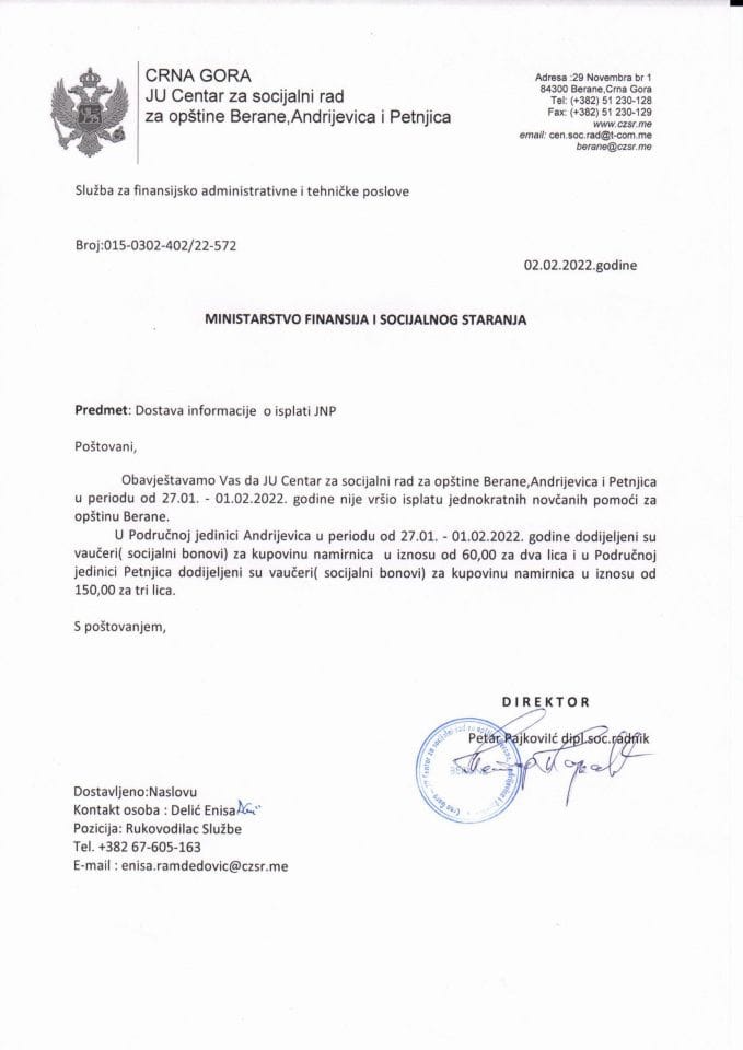 Izvjestaj JNP za  period 27.01-01.02.2022.god.