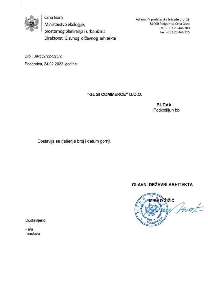 24.02.2022. - Rješenje - GUGI COMMERCE D.O.O Budva - Opština Tivat